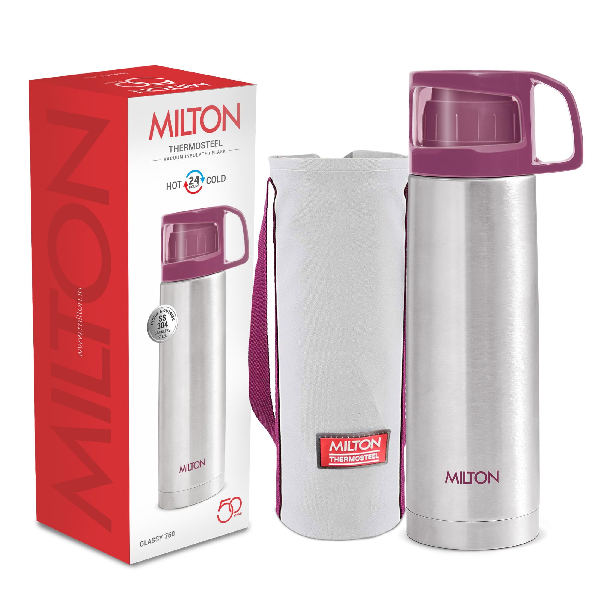 MILTON THERMOSTEEL VACCUM INSULATED FLASK GLASSY 750 ML
